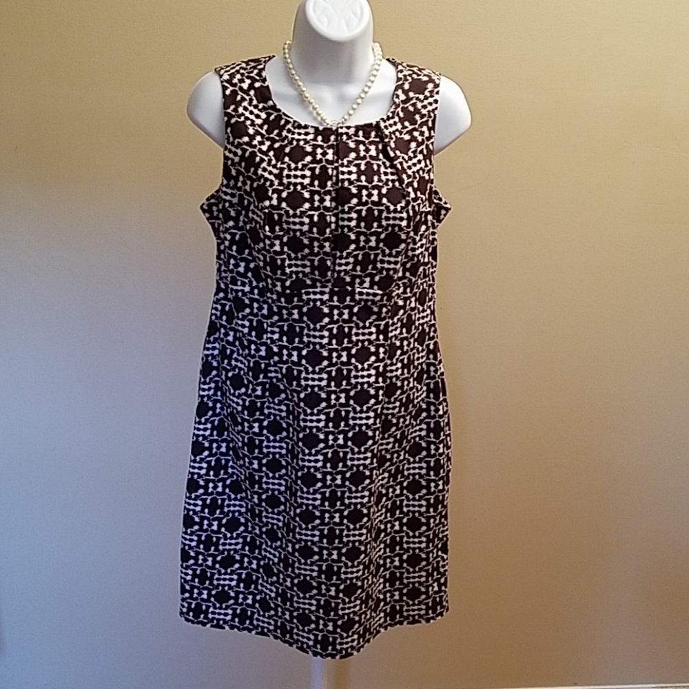 Danny and Nicole Black/cream Geometic Patterned Career Dress Size 10P